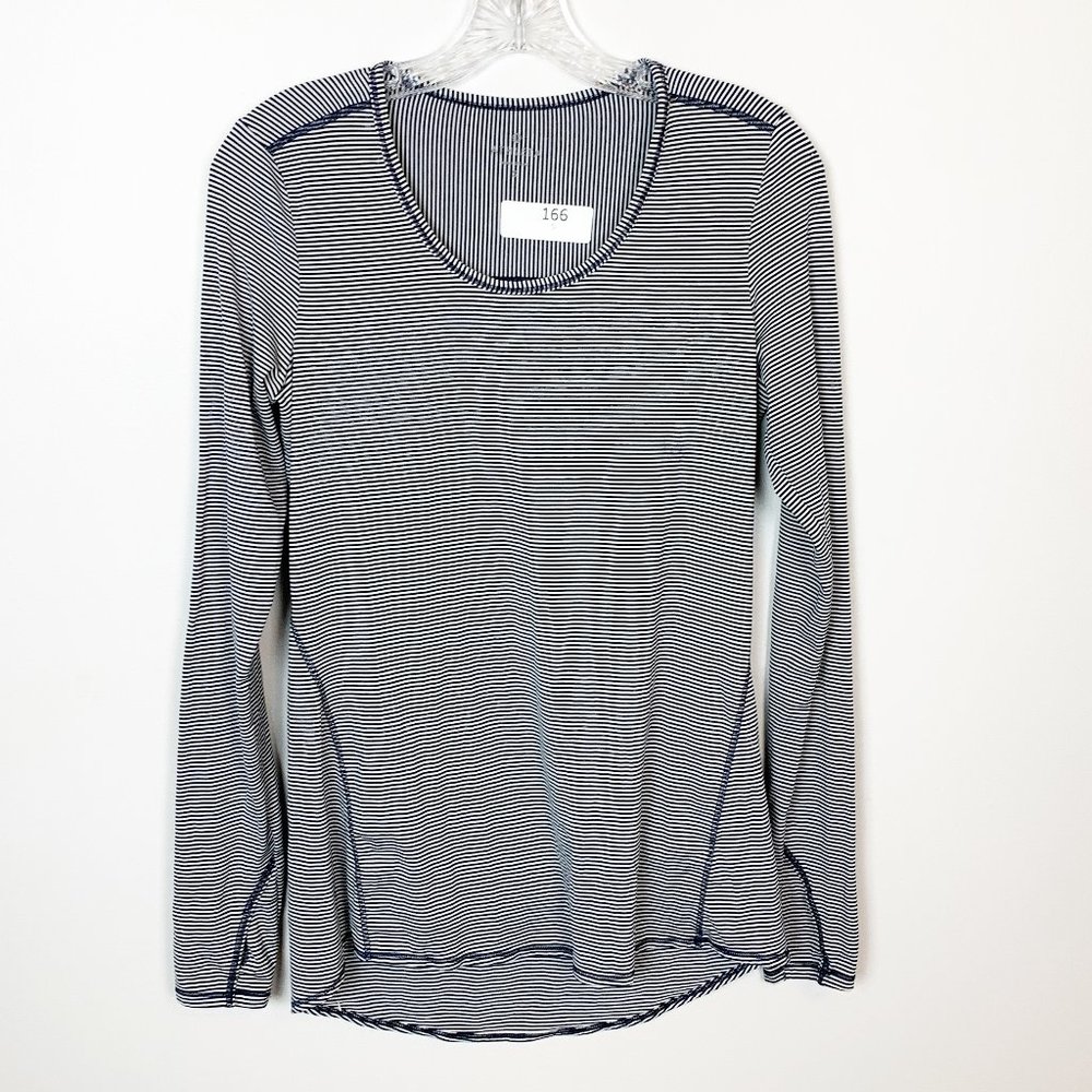 Athleta | blue & white striped long sleeve top S